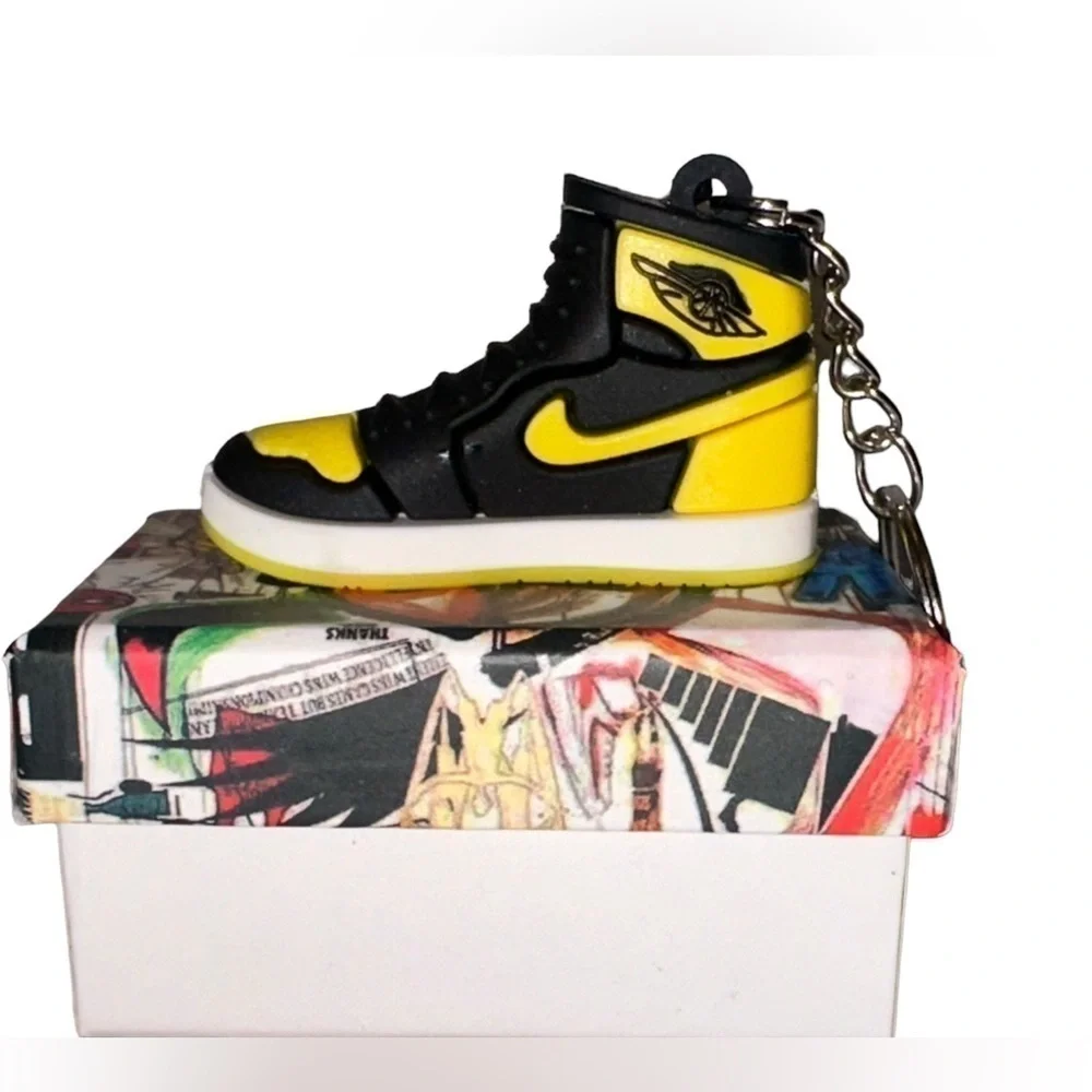 Air Jordan 1 High Top Nike Key Chain/ Bag Charm Black/Yelllow/White, Comes w/box
